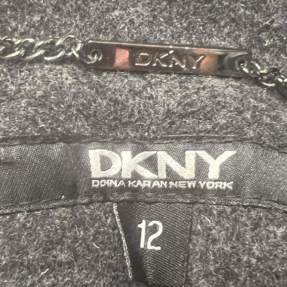 DKNY Charcoal Wool Cashmere Coat Belted Long Overcoat Size 12 NWOT Quiet Luxury - Picture 3 of 11